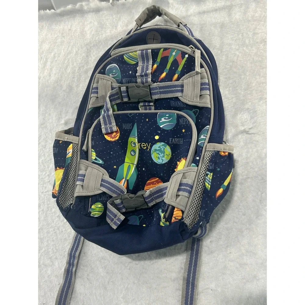 Pottery Barn Kids Mackenzie Space Solar System Backpack Navy Blue Grey Name